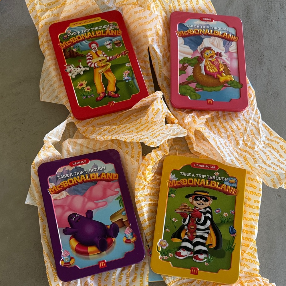 BUNDLE OF 4 MCDONALD’S MCDONALDLAND TINS RONALD BIRDIE GRIMACE HAMBURGLAR